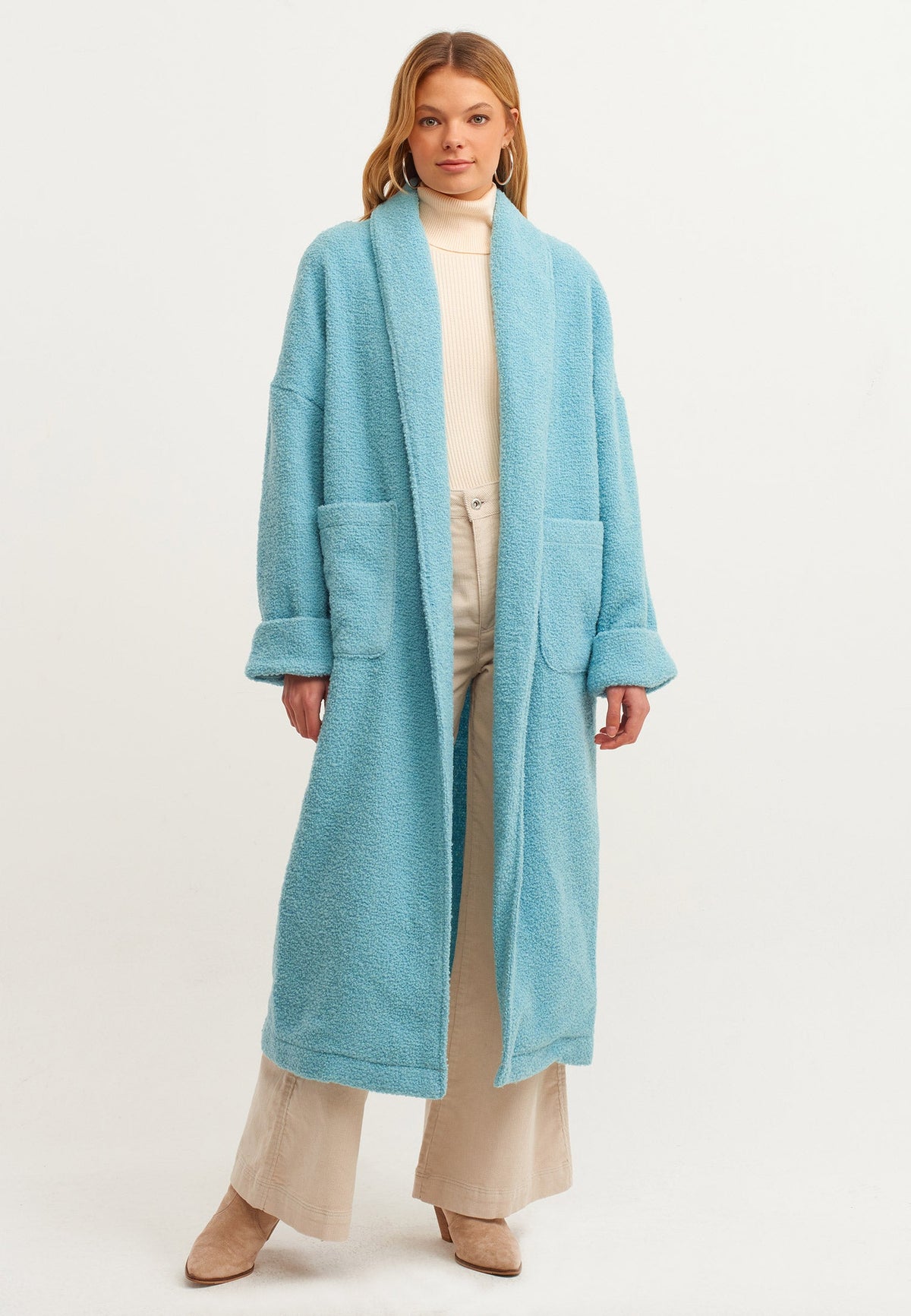 Oversize Maxi Wool Shawl Collar Coat - ADRIATIC BLUE