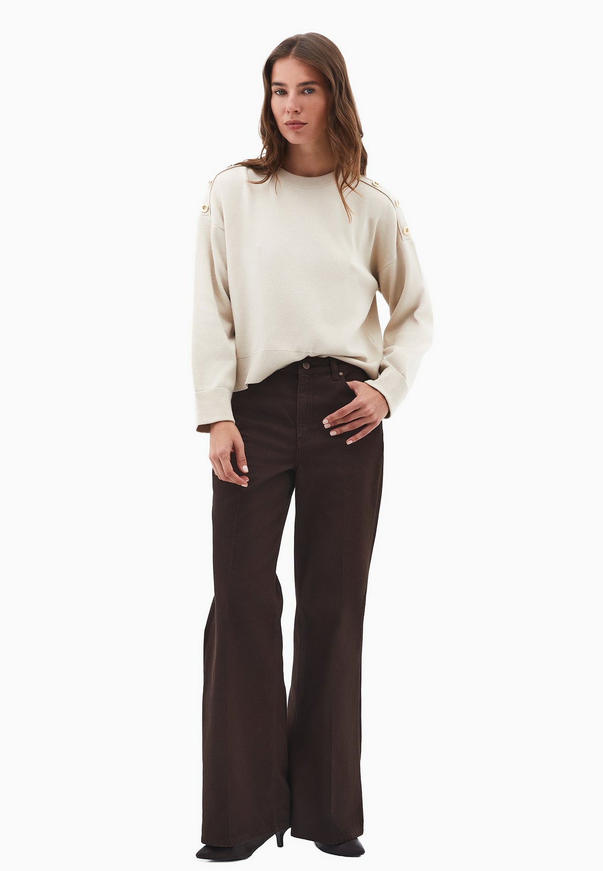 Viscose Sweater With Round Neck - ALMOND MILK