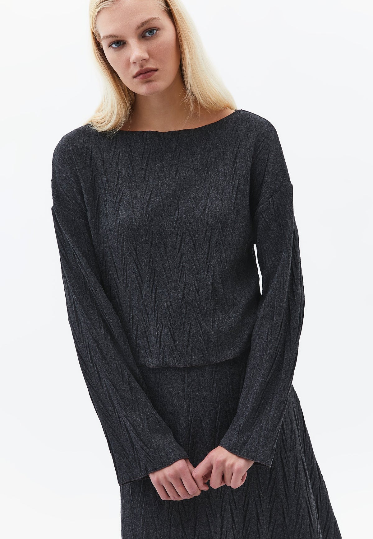 High Neck Long Sleeve Sweater - ANTHRA MELANGE