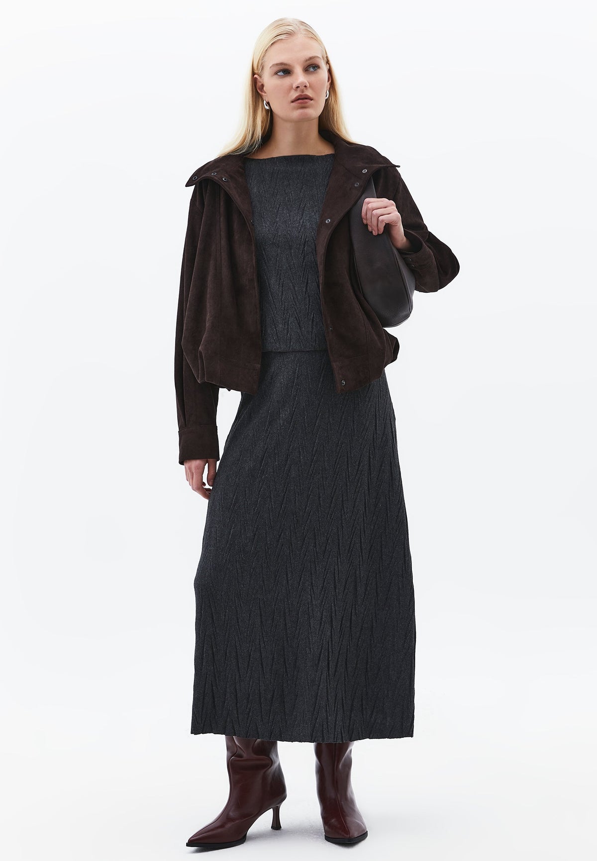 High Neck Long Sleeve Sweater - ANTHRA MELANGE