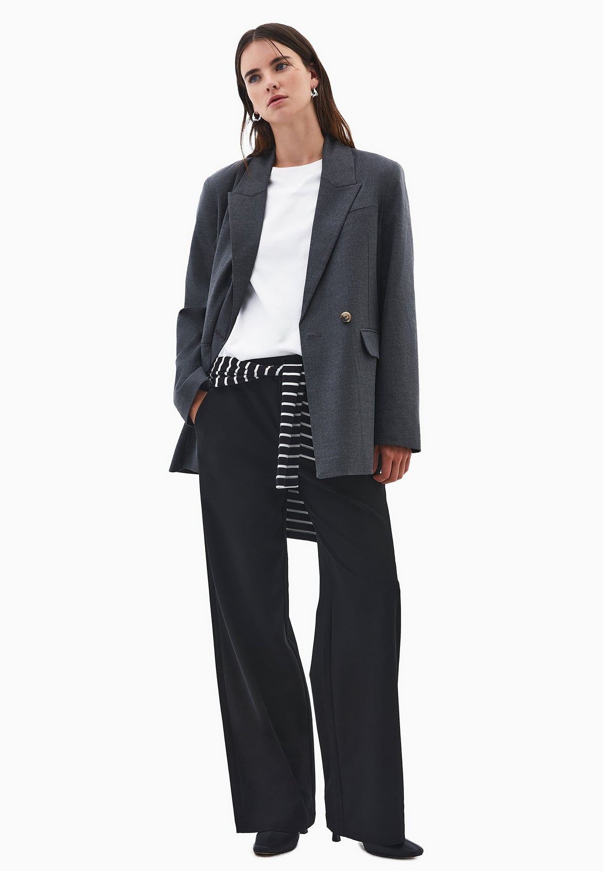 Double Breasted Lapel Oversize Blazer - ANTHRA MELANGE