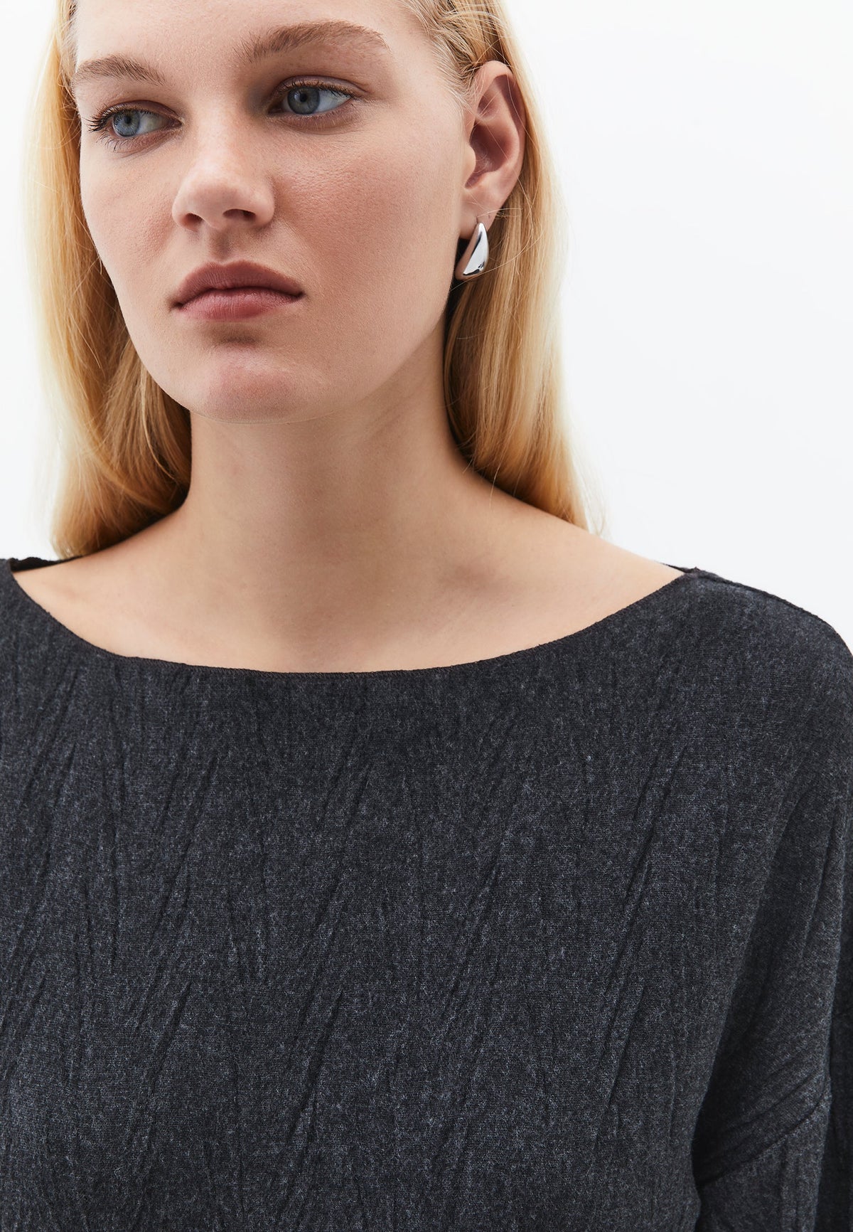 High Neck Long Sleeve Sweater - ANTHRA MELANGE