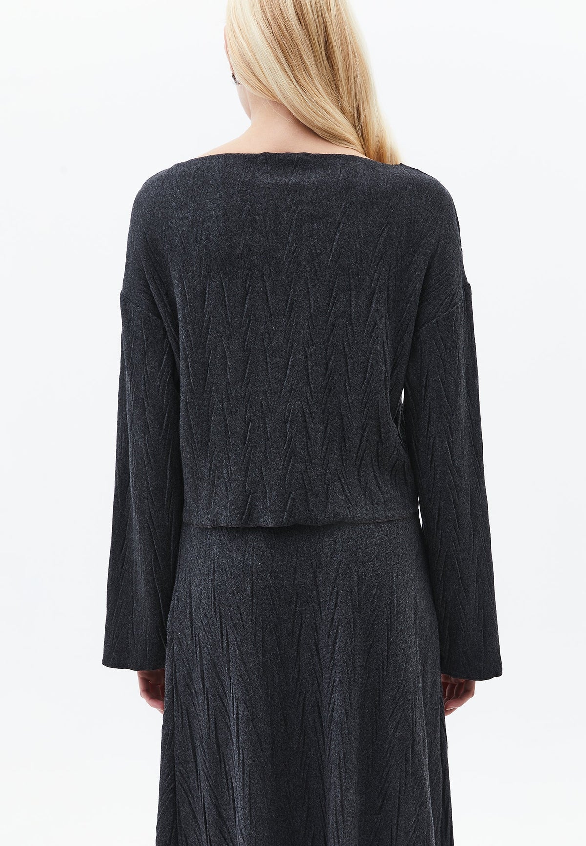 High Neck Long Sleeve Sweater - ANTHRA MELANGE