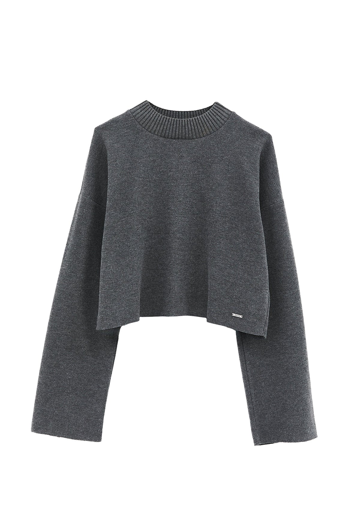 Crop High Neck Long Sleeve Sweater - ANTHRA MELANGE