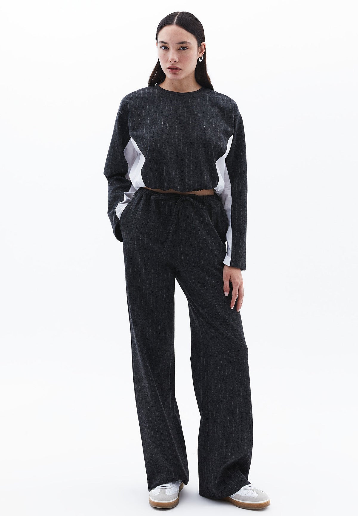 Long Sleeve Loose Crop T-Shirt - ANTRA MELANGE