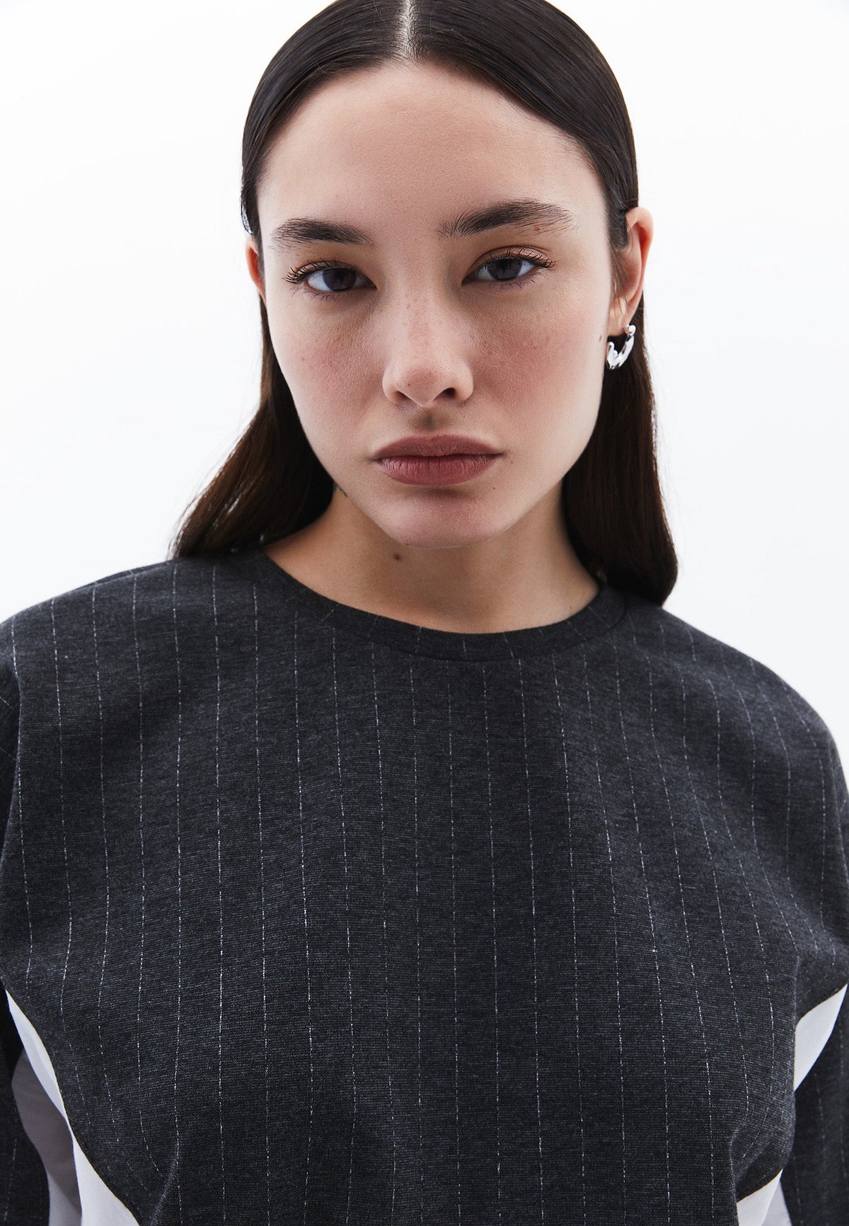 Long Sleeve Loose Crop T-Shirt - ANTRA MELANGE