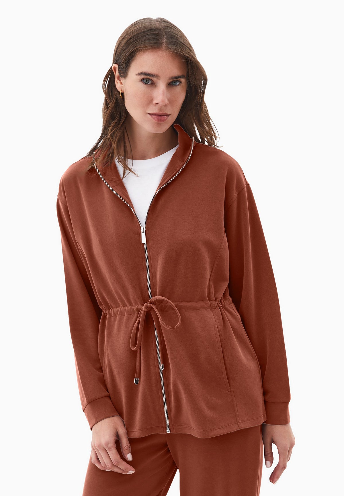 High Neck Zipper Detailed Long Sleeve Sweatshirt Tunic - ARABIAN SPICE