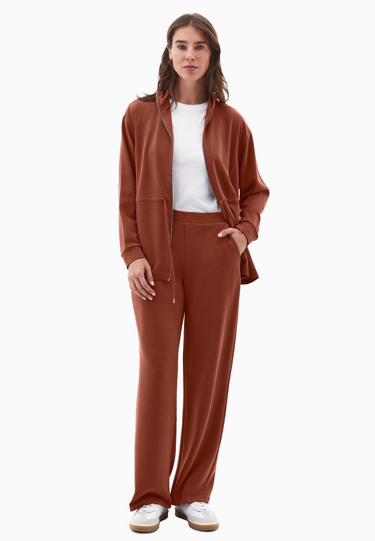 High Neck Zipper Detailed Long Sleeve Sweatshirt Tunic - ARABIAN SPICE