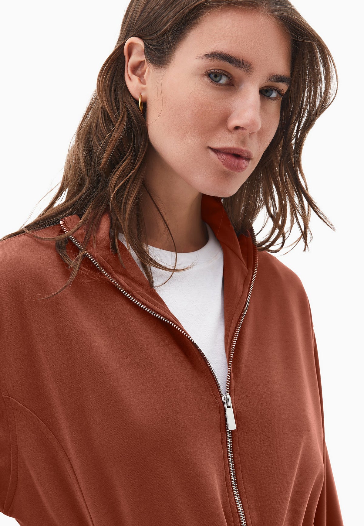 High Neck Zipper Detailed Long Sleeve Sweatshirt Tunic - ARABIAN SPICE