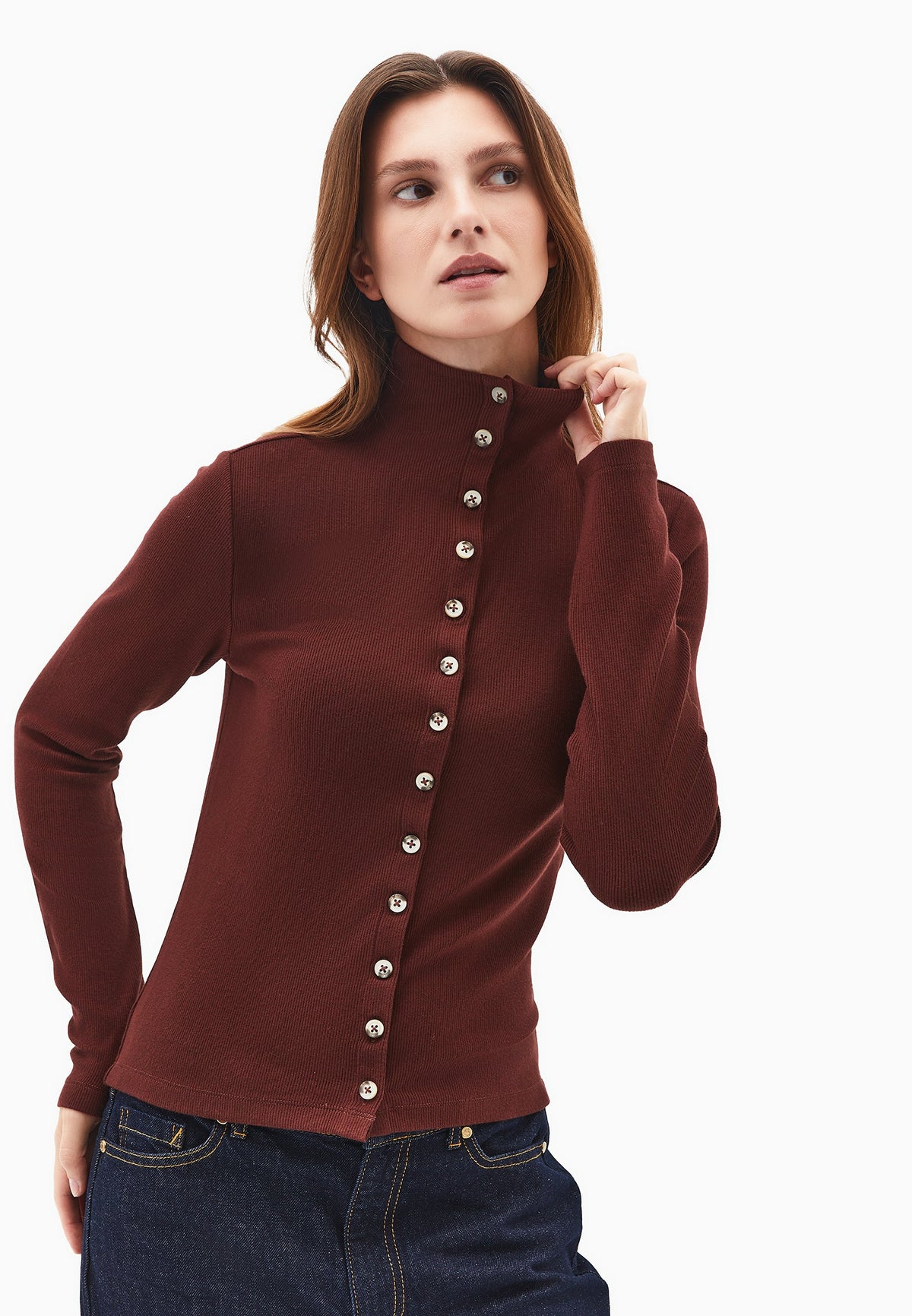 Bodycon Buttoned Blouse - BITTER CHOCOLATE