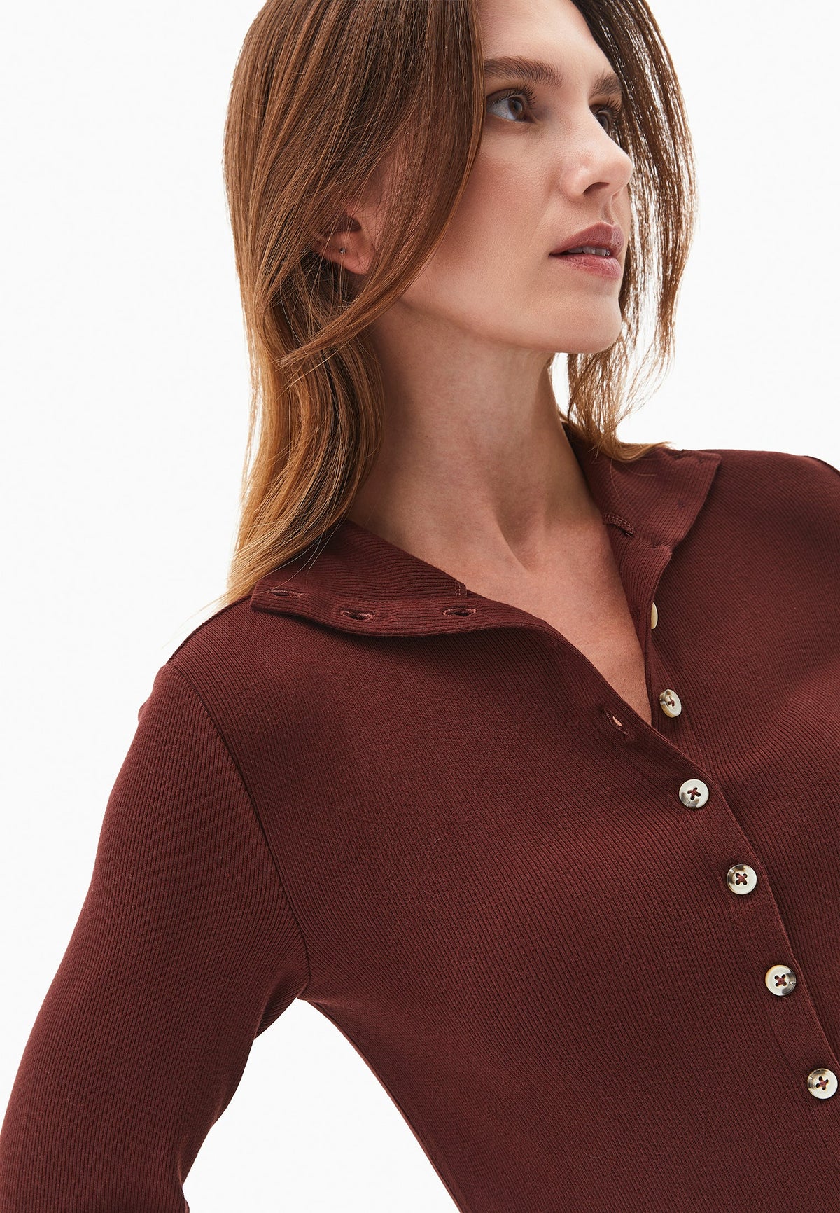 Bodycon Buttoned Blouse - BITTER CHOCOLATE