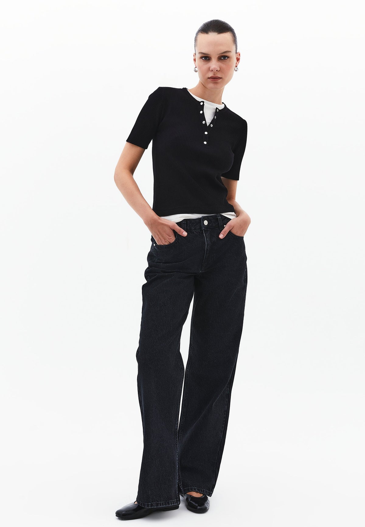 Straight Leg Women's Pants - BLACK DENIM