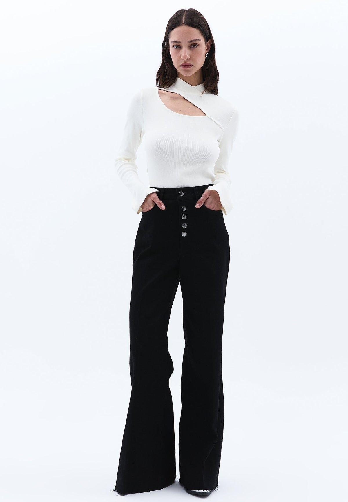 Wide Leg Denim Pants - BLACK DENIM