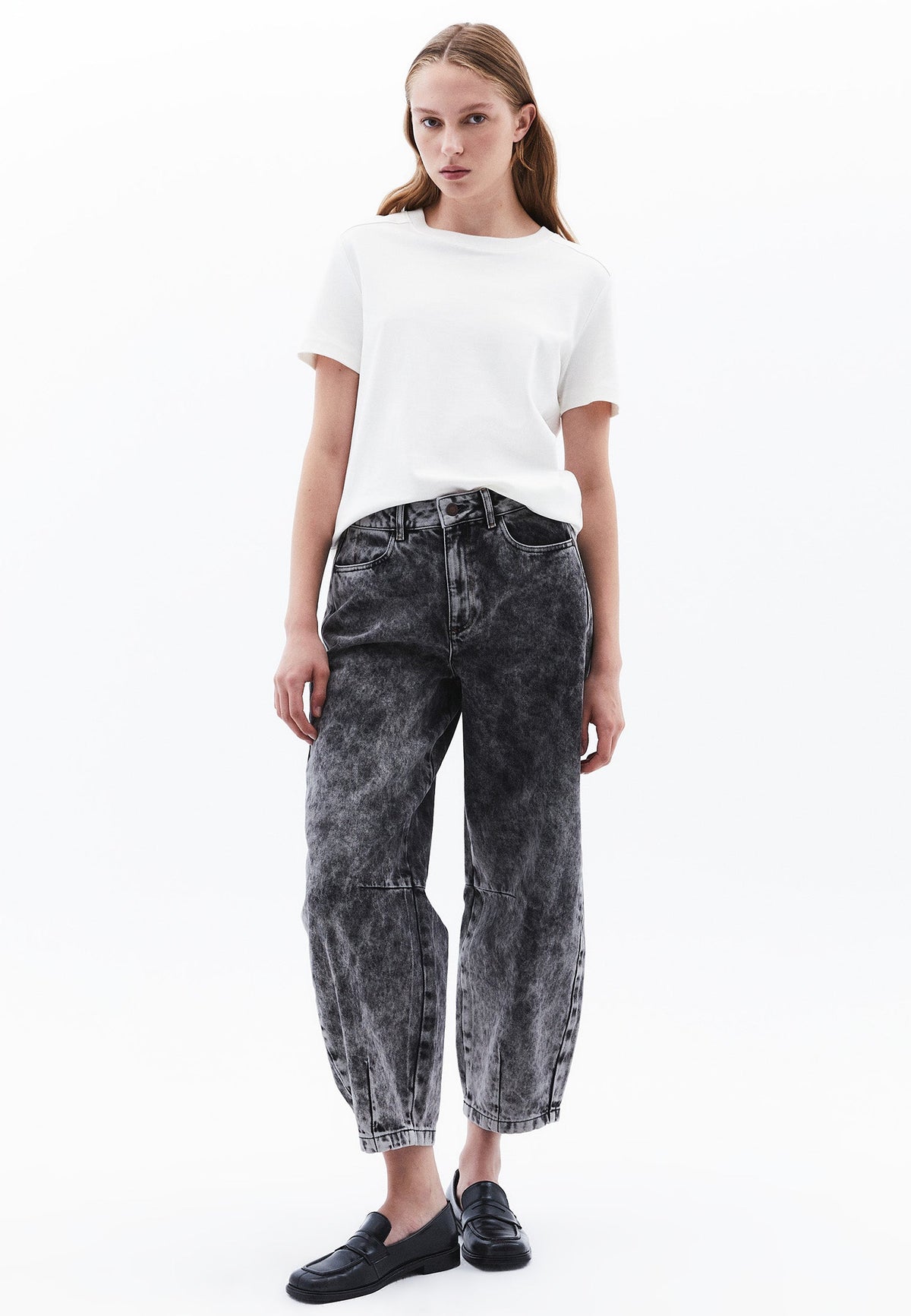 Normal Waist Barrel Leg Denim Pants - BLACK DENIM