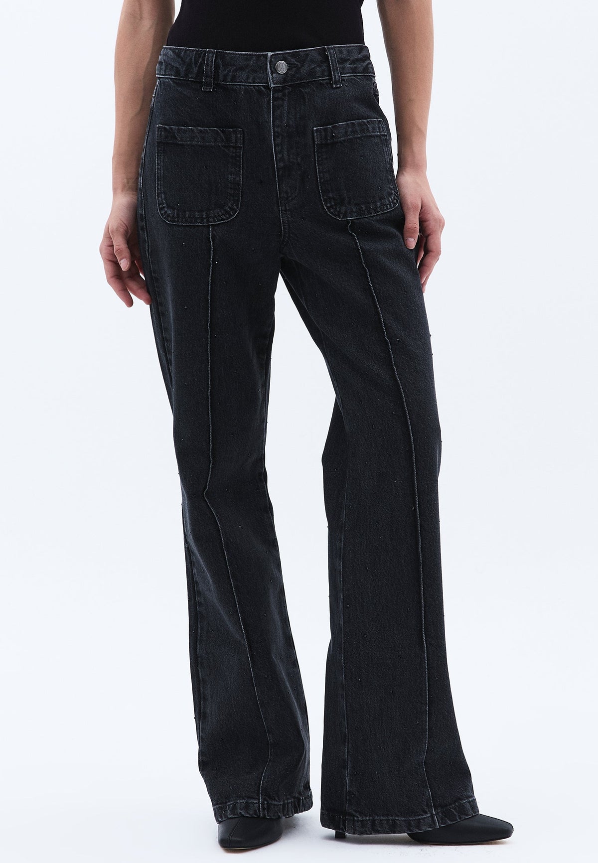 Ultra High Waist Flared Spanish Pants - BLACK DENIM