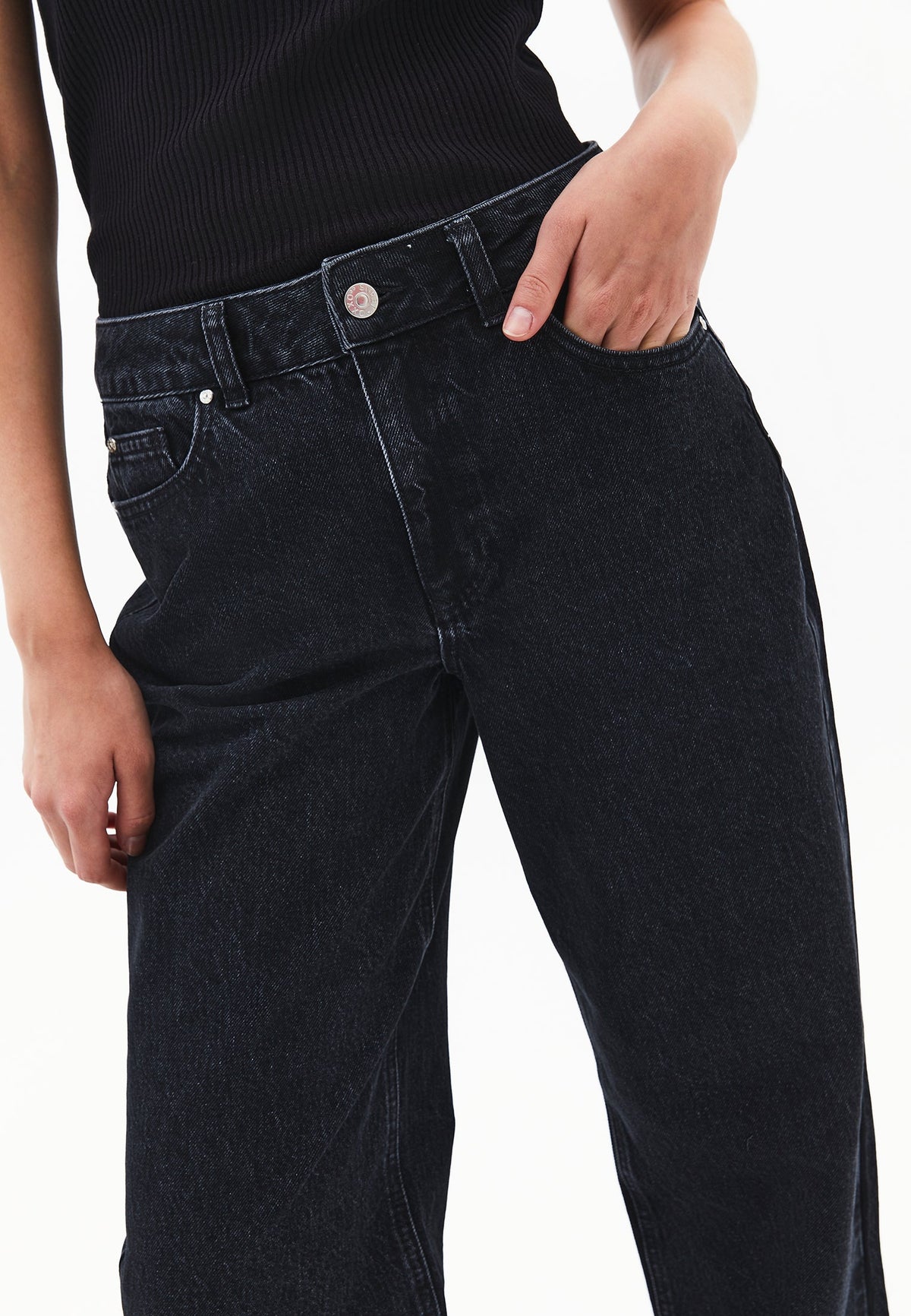 Straight Leg Women's Pants - BLACK DENIM