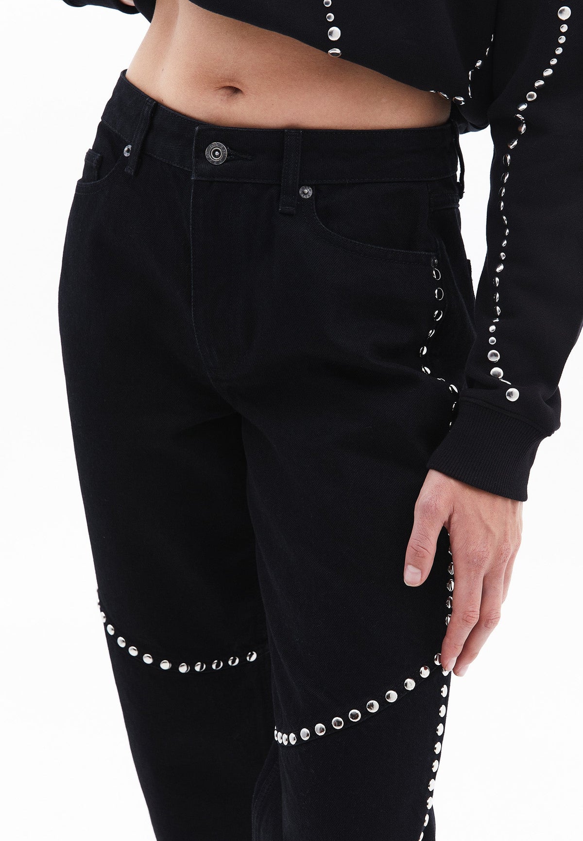 Denim High Waist Straight 5 Pocket Pants - BLACK DENIM