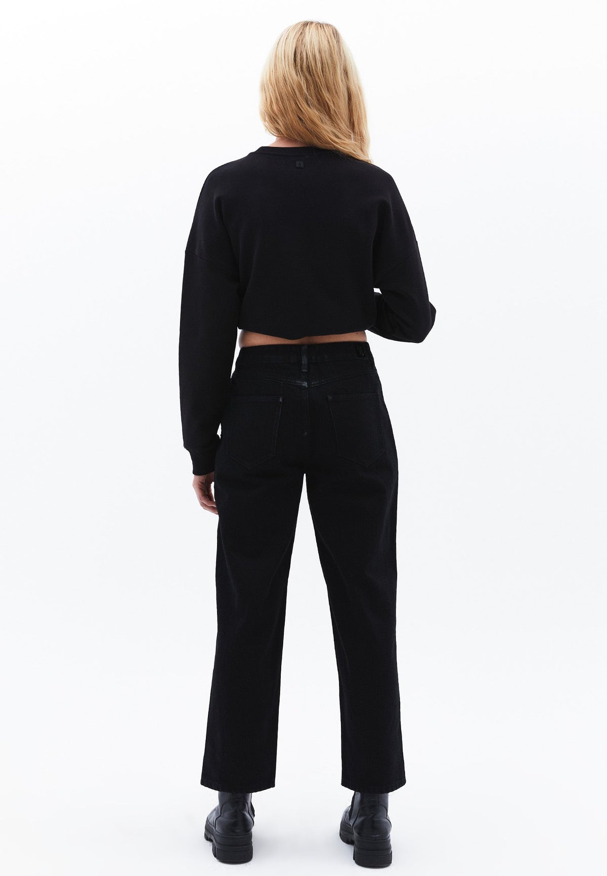 Denim High Waist Straight 5 Pocket Pants - BLACK DENIM