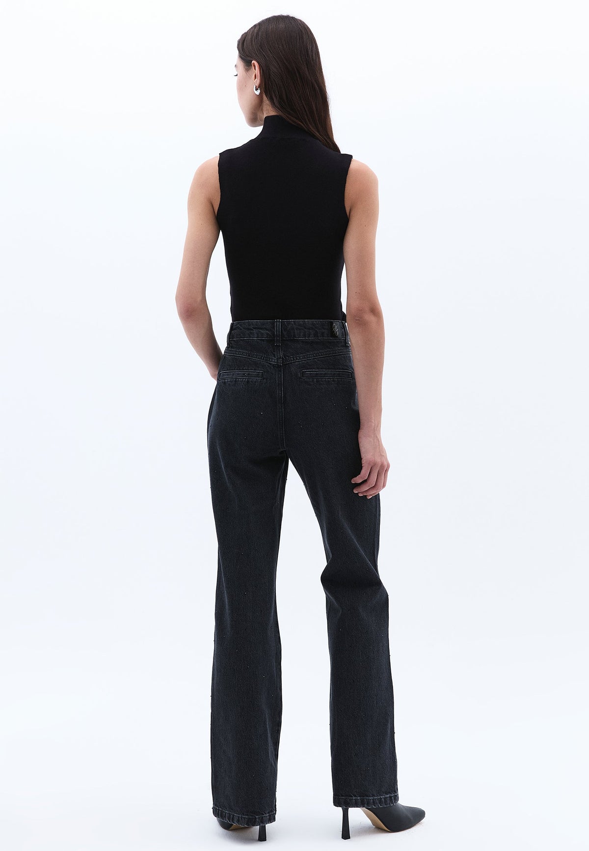 Ultra High Waist Flared Spanish Pants - BLACK DENIM