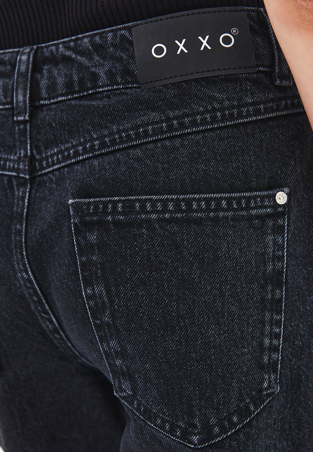 Straight Leg Women's Pants - BLACK DENIM