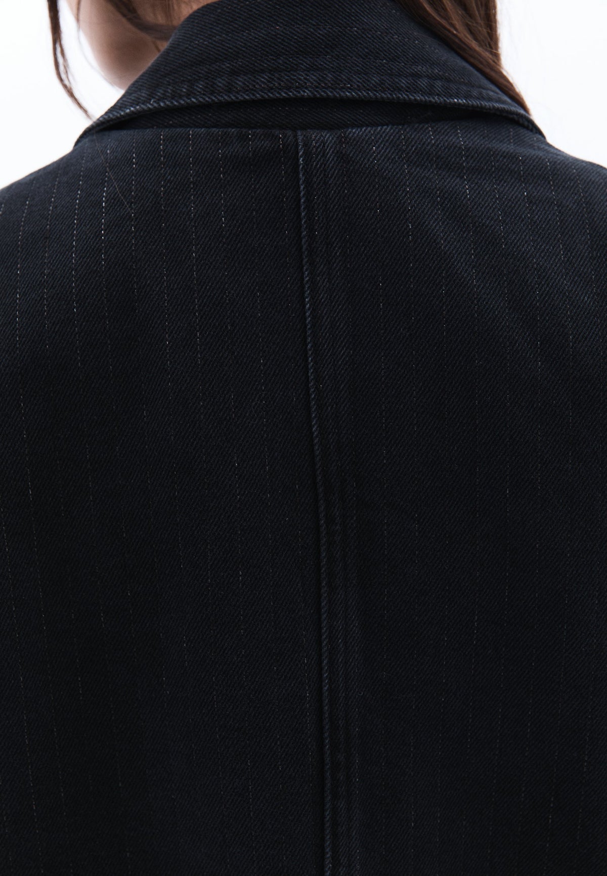 Double Breasted Lapel Boyfriend Blazer Jacket - BLACK DENIM