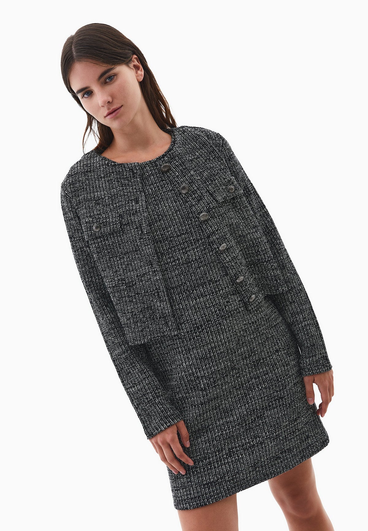 Buttoned Round Neck Cardigan - BLACK MELANGE