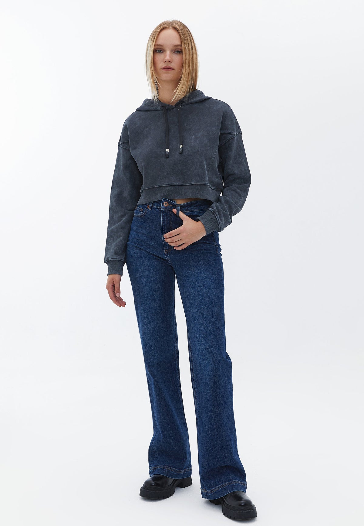 Crop Sweatshirt With Cut Detail - BLACK SAND