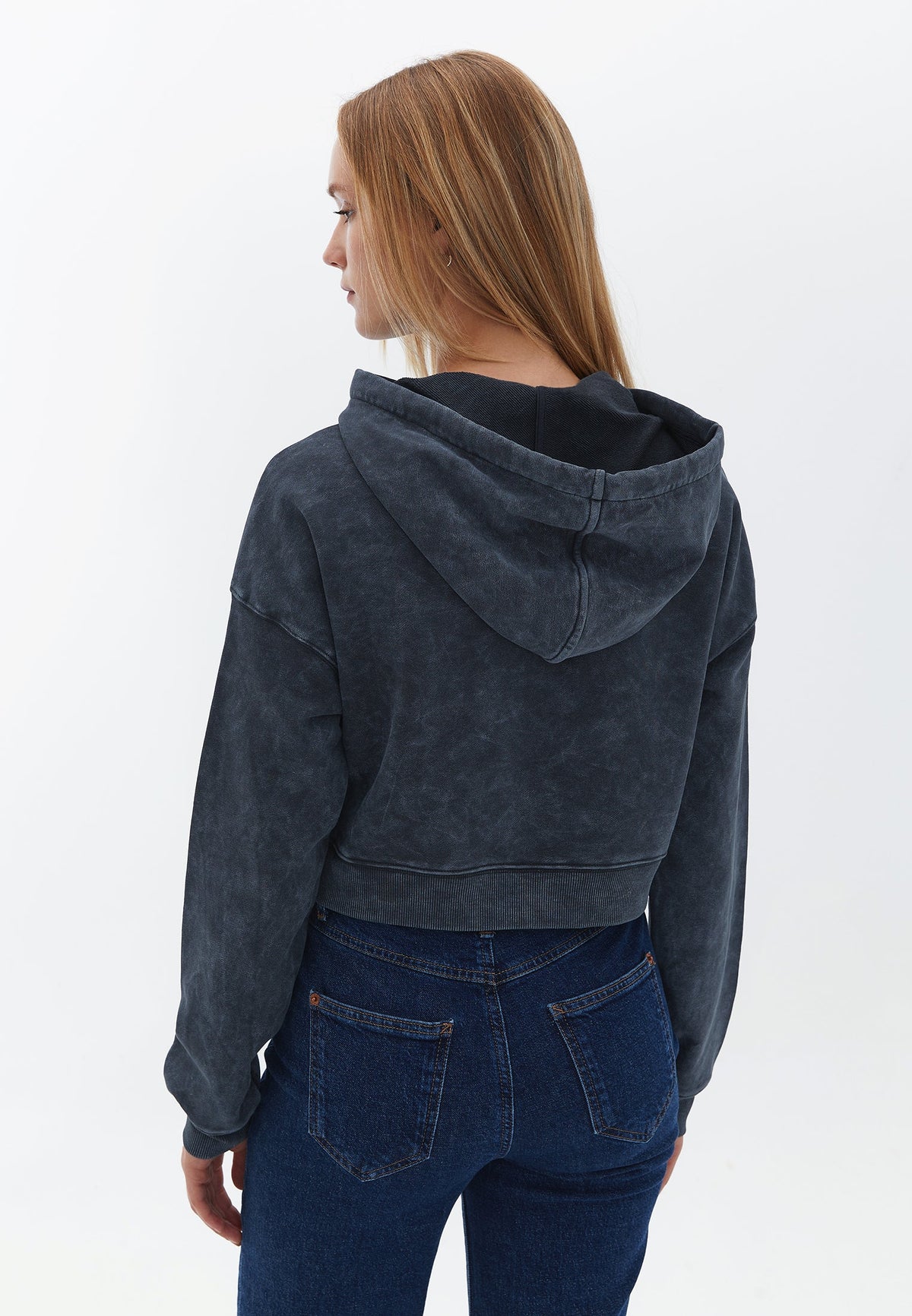 Crop Sweatshirt With Cut Detail - BLACK SAND