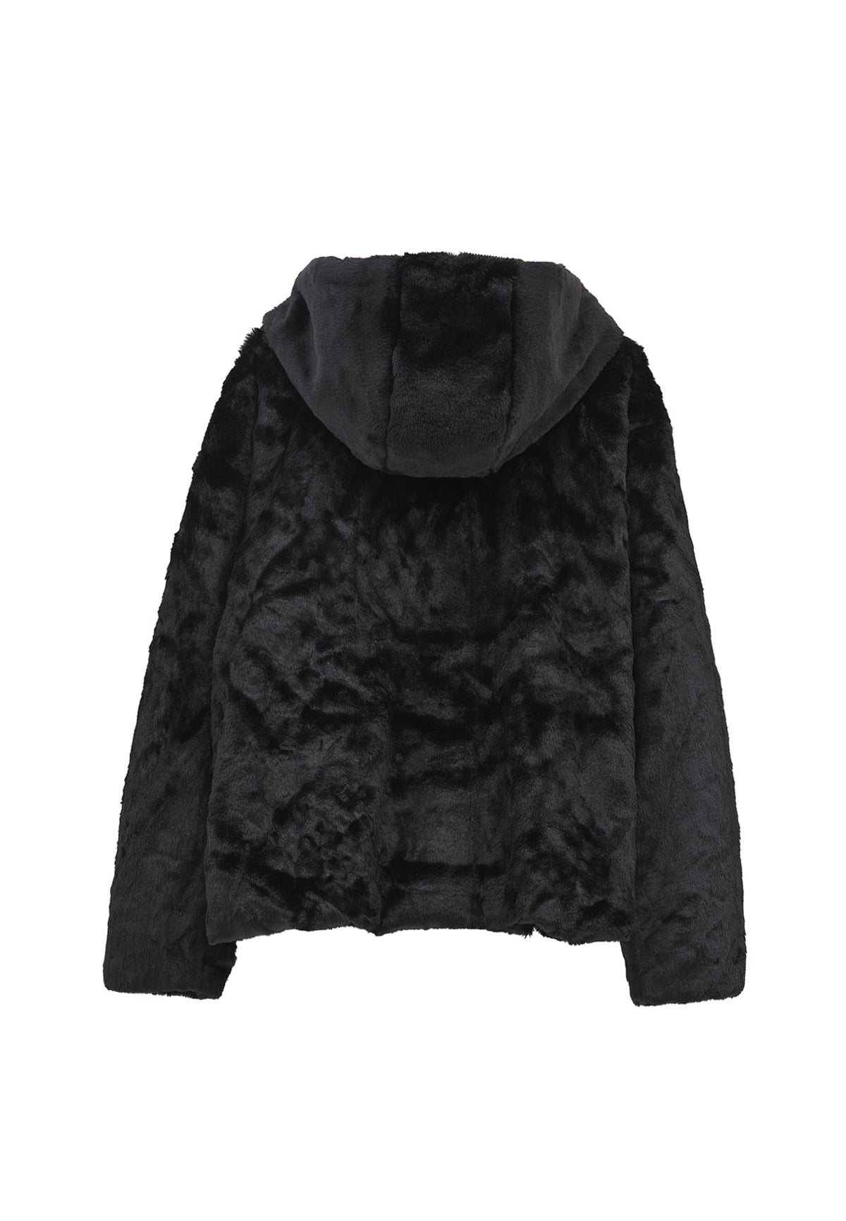 Hooded Fur Jacket - BLACK