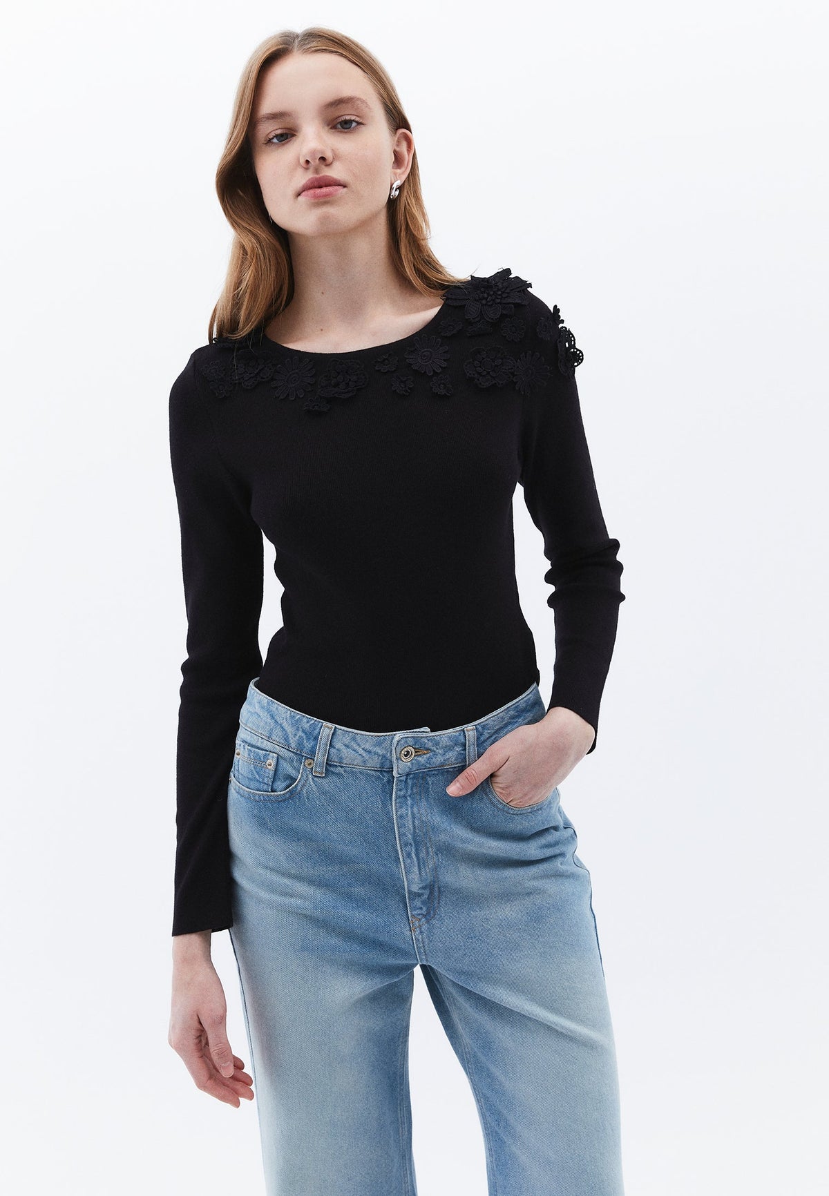 Boat Neck Raglan Sleeve Sweater - BLACK