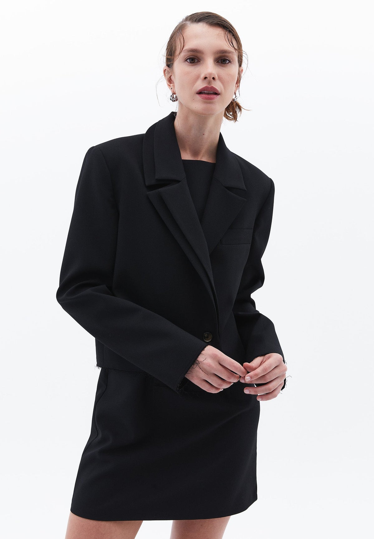 Oversize Crop Blazer Jacket - BLACK
