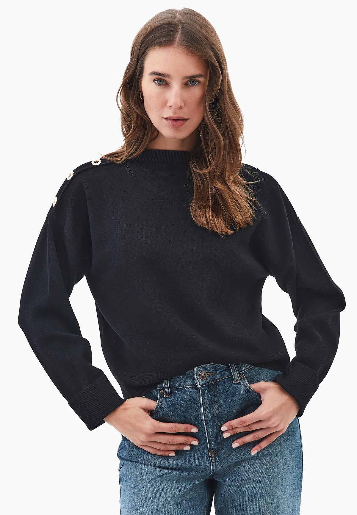 Viscose Sweater With Round Neck - BLACK