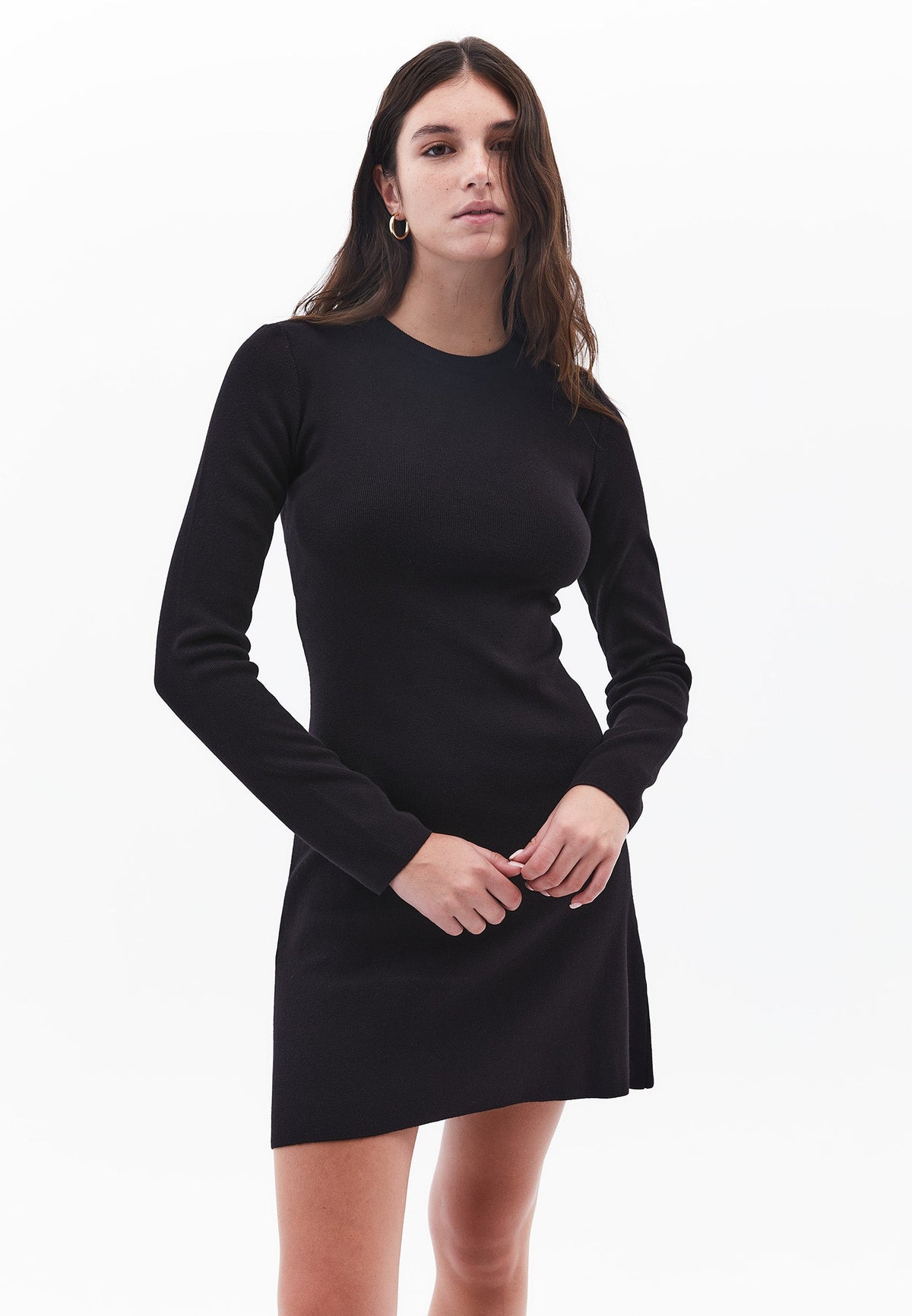 Short Dress With Long Raglan Sleeve And Crew Neck - BLACK