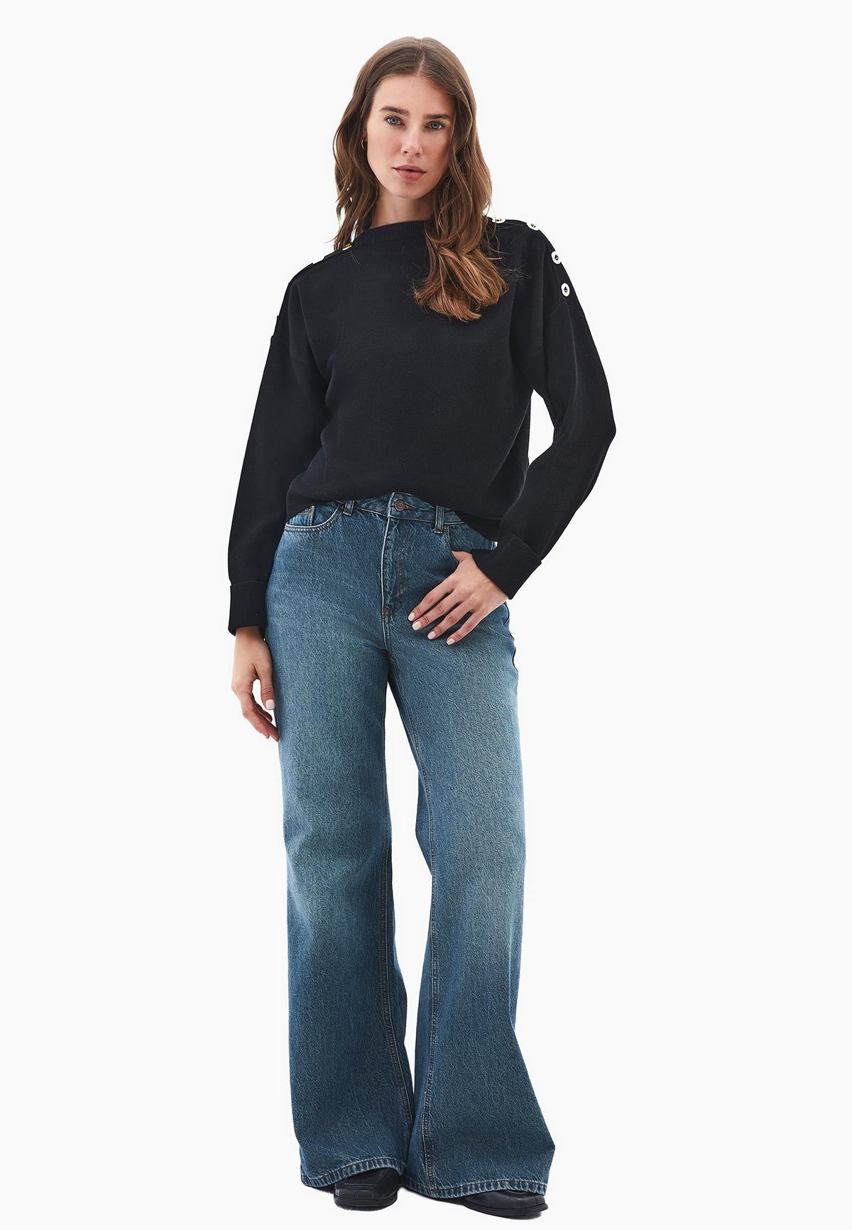 Viscose Sweater With Round Neck - BLACK