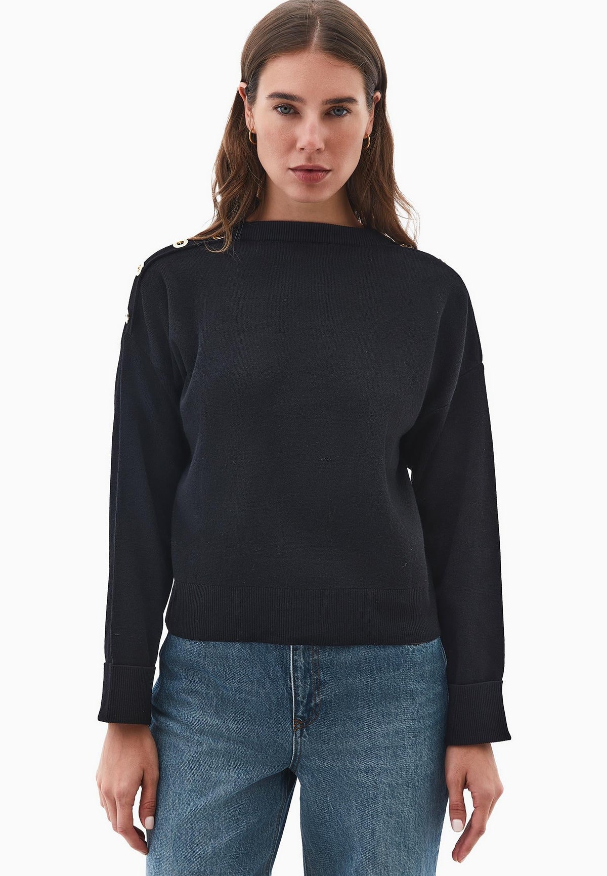 Viscose Sweater With Round Neck - BLACK