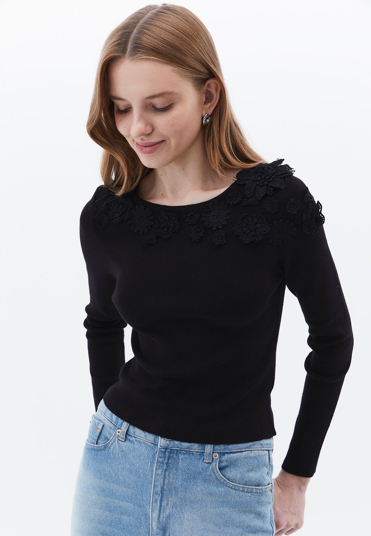 Boat Neck Raglan Sleeve Sweater - BLACK