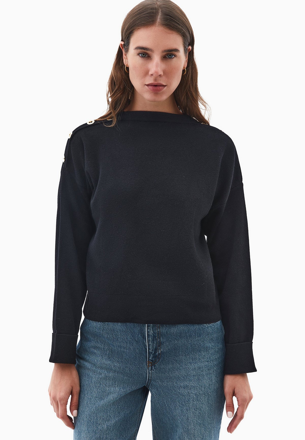 Viscose Sweater With Round Neck - BLACK