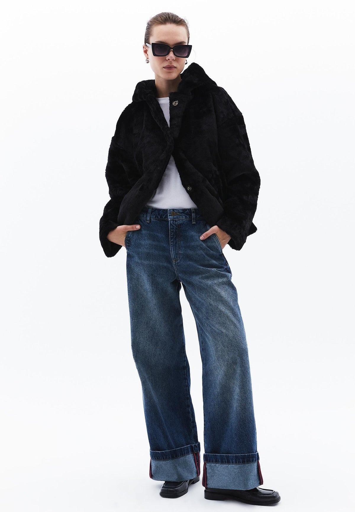 Hooded Fur Jacket - BLACK