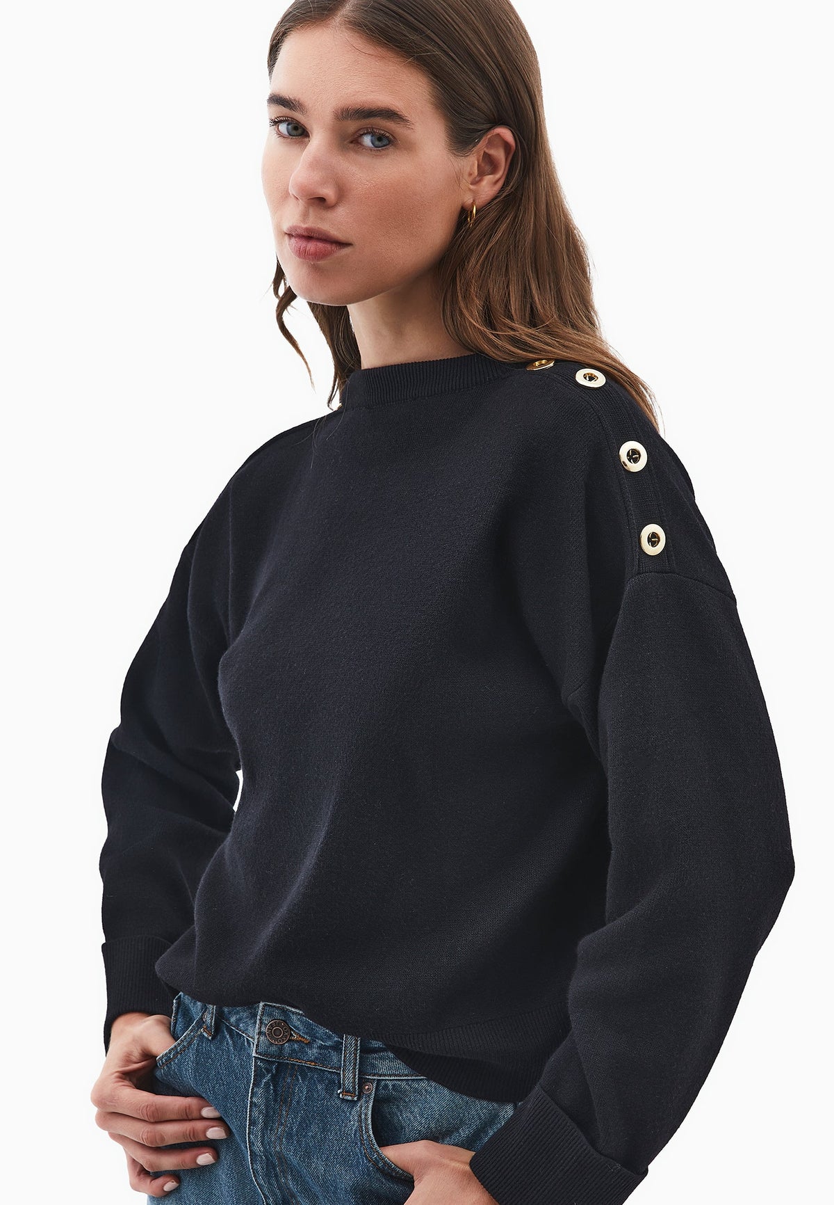 Viscose Sweater With Round Neck - BLACK