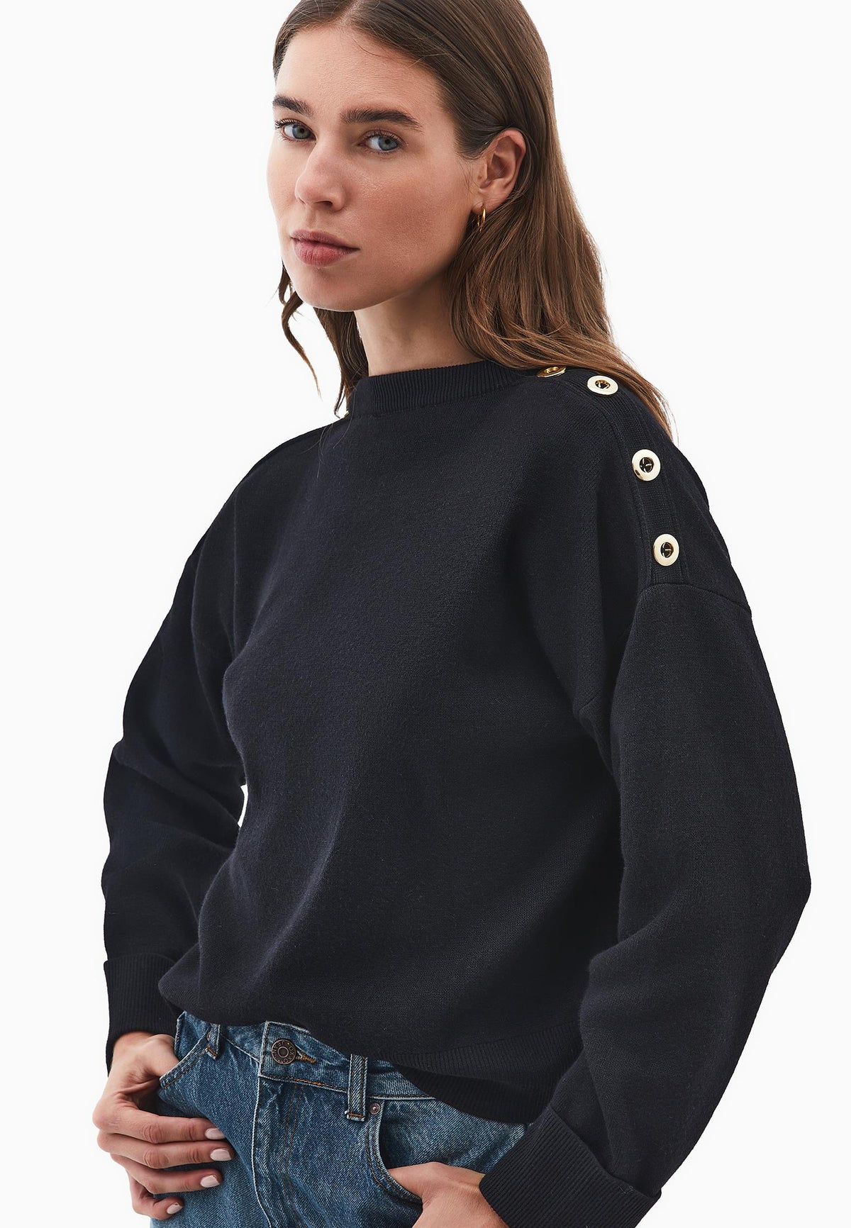 Viscose Sweater With Round Neck - BLACK