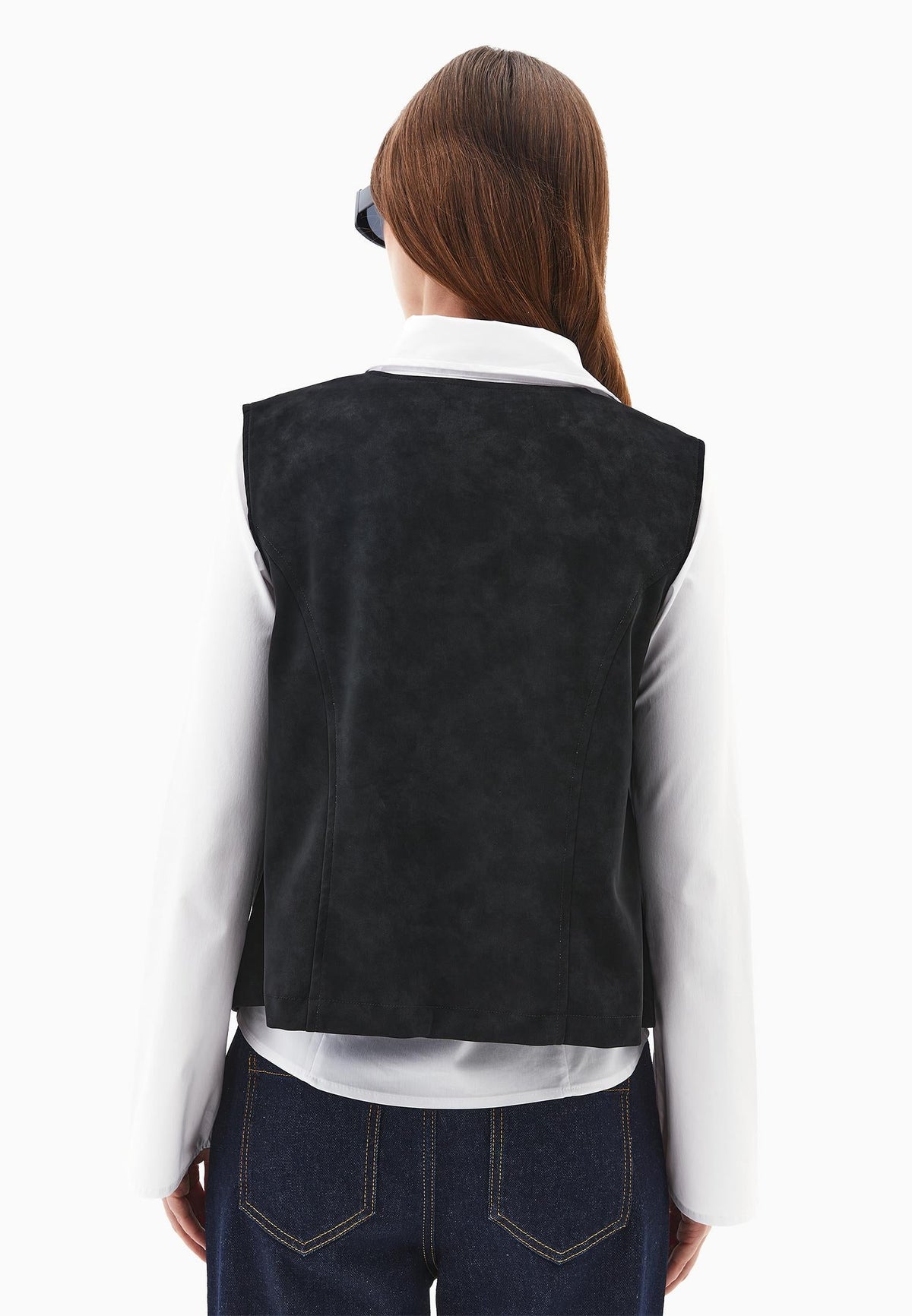 Tie Waist Suede Vest - BLACK