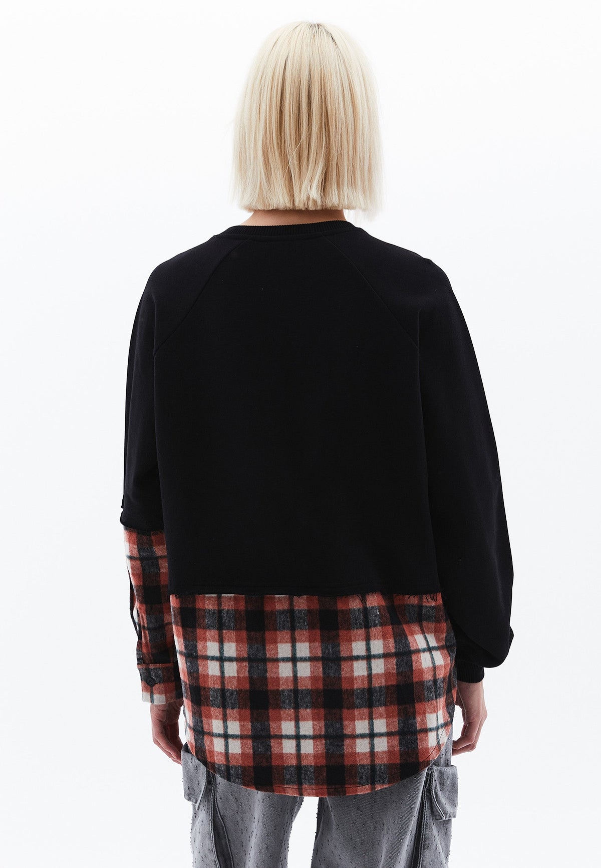 Oversize Asymmetric Plaid Sweat Tunic - BLACK