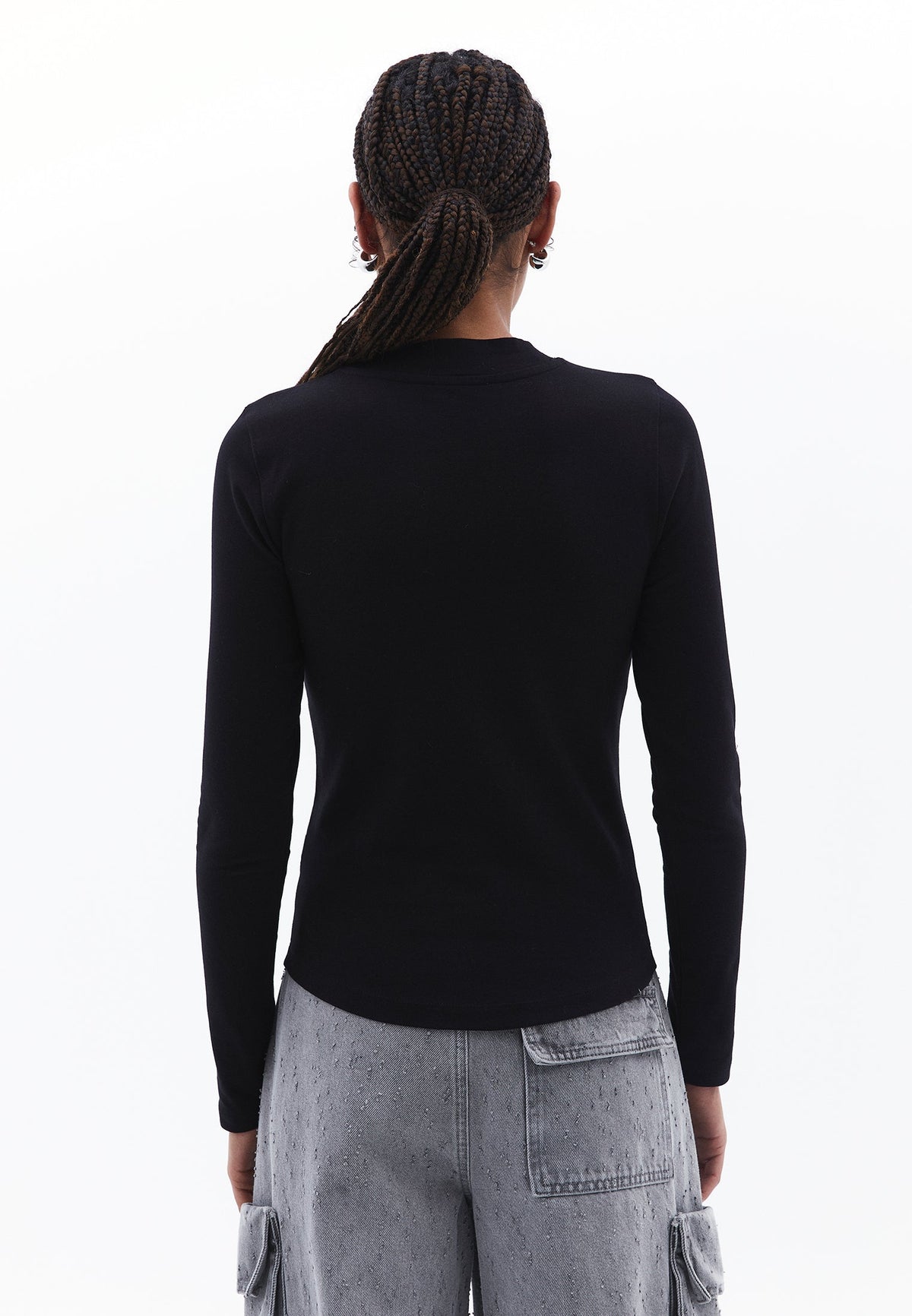 High Neck Long Sleeve T-Shirt - BLACK