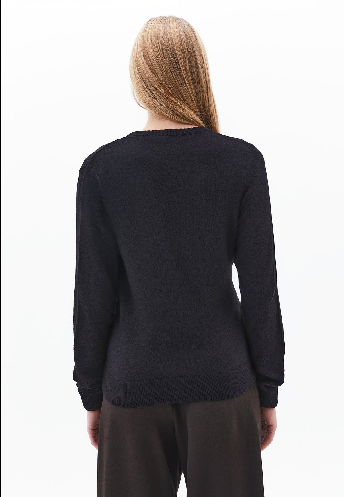 Crew Neck Long Sleeve Sweater - BLACK