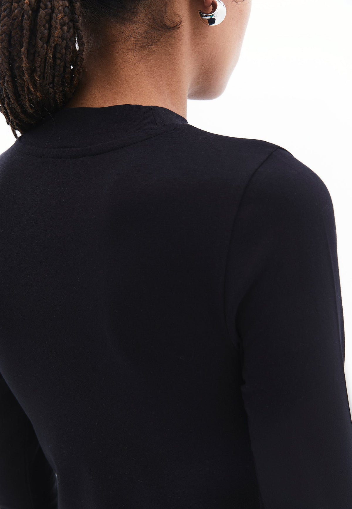 High Neck Long Sleeve T-Shirt - BLACK