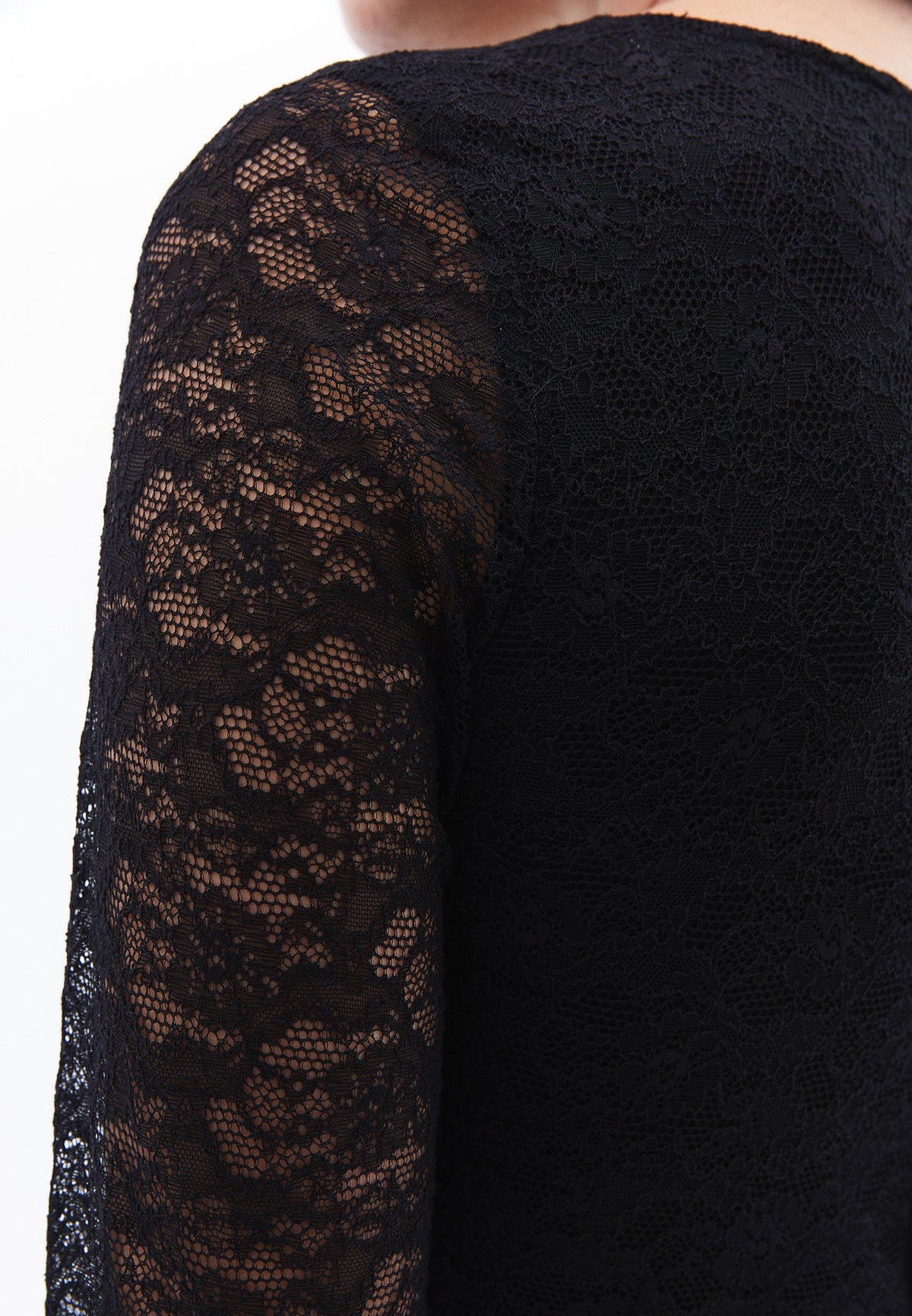 A-Line Long Crew Neck Cut-Out Detailed Dress - BLACK
