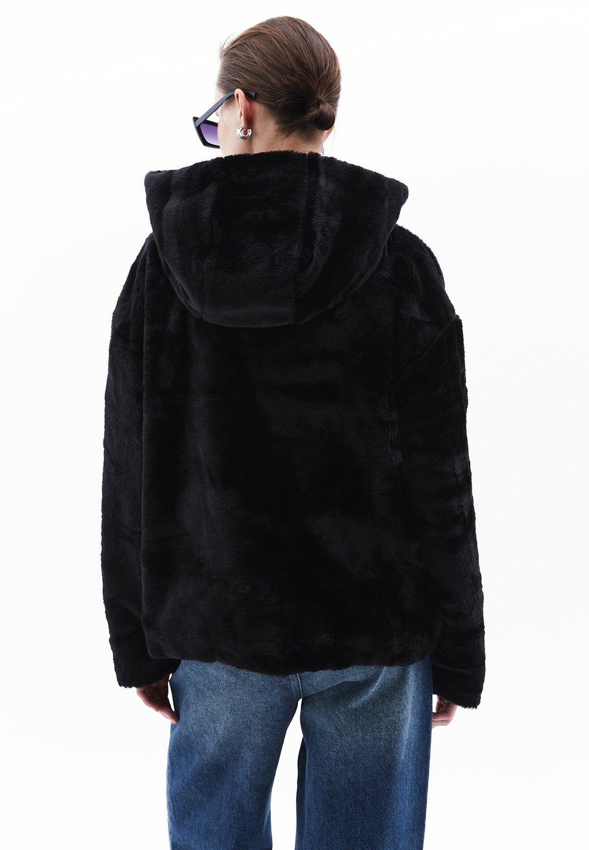 Hooded Fur Jacket - BLACK