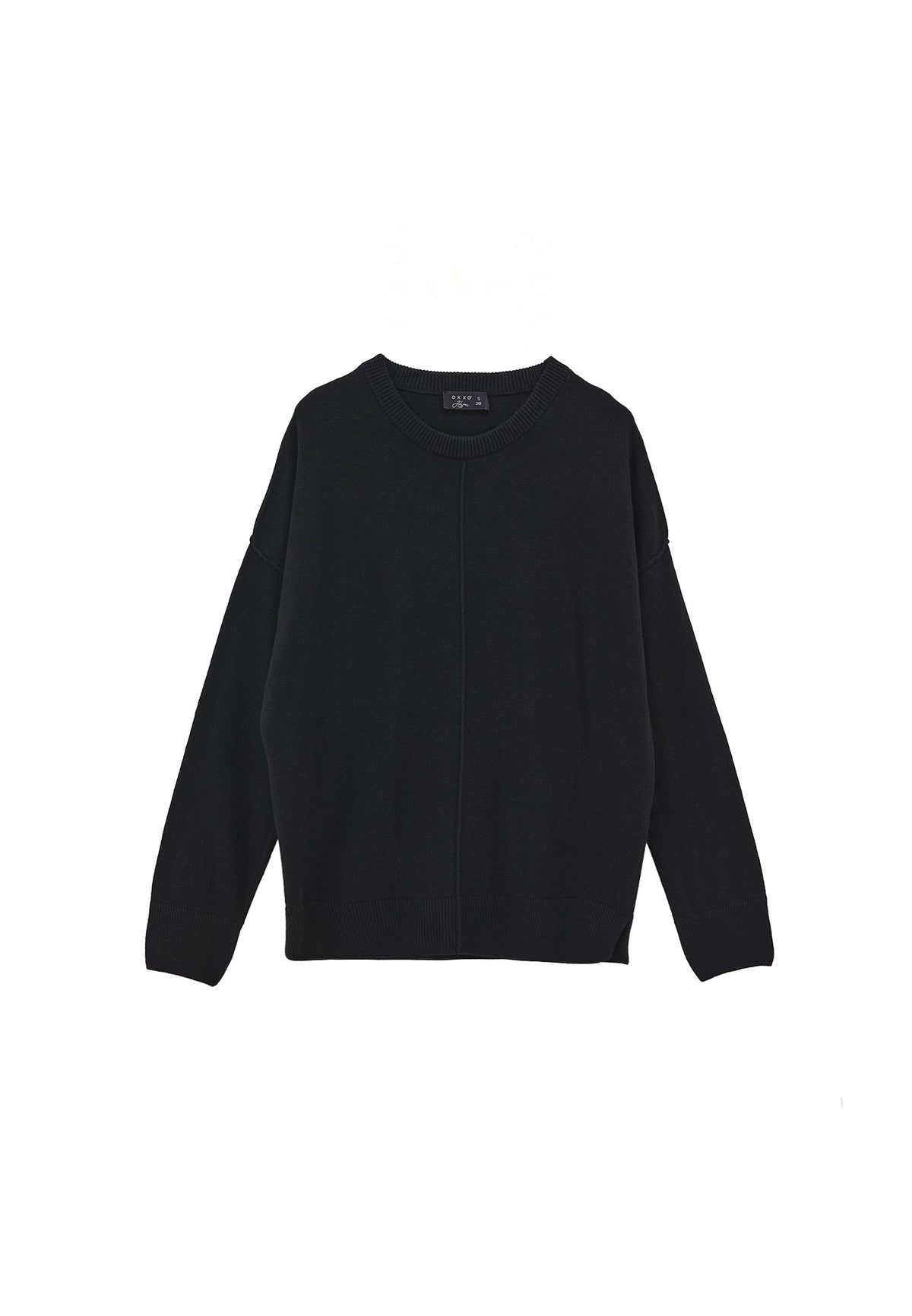 Long Sleeve Crew Neck Women's Knit Sweater - BLACK