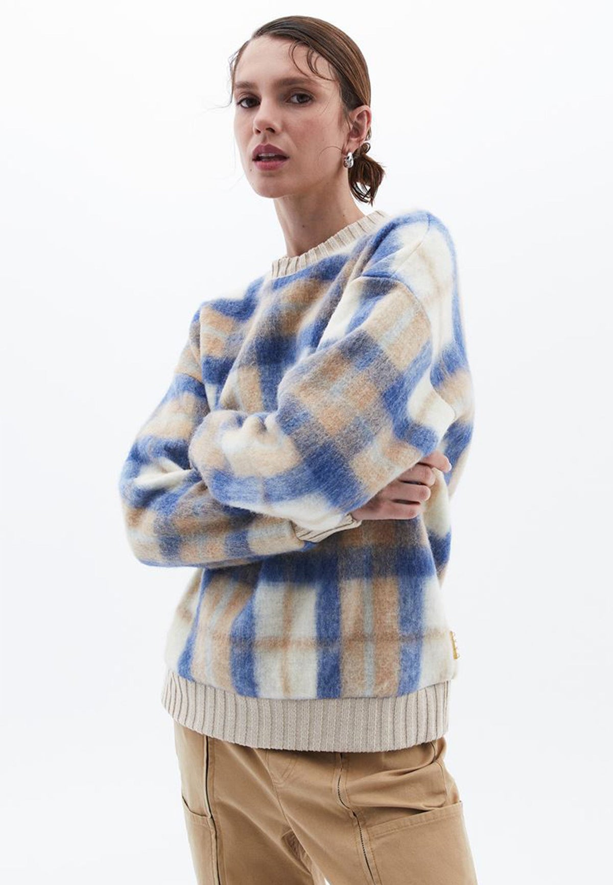 Oversize Plaid Sweatshirt - BLUE CHECK COMB