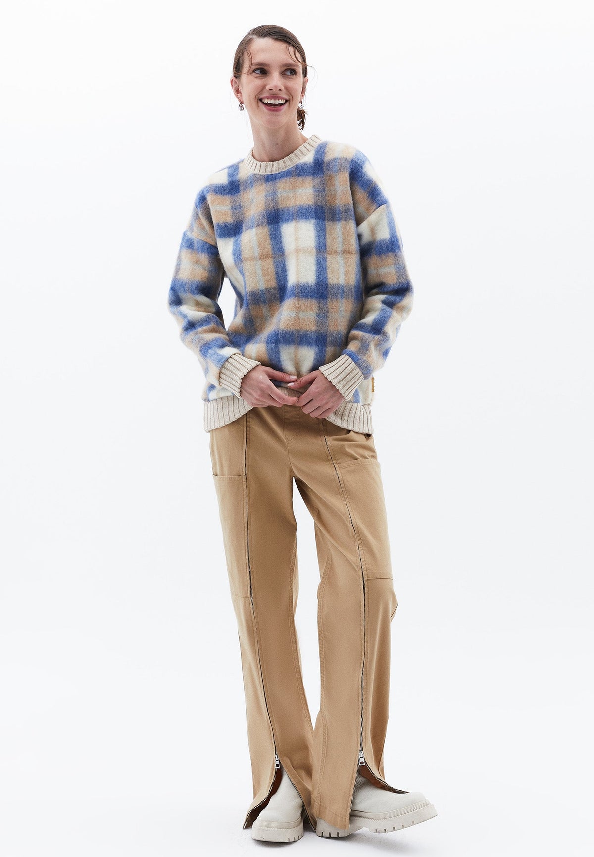 Oversize Plaid Sweatshirt - BLUE CHECK COMB